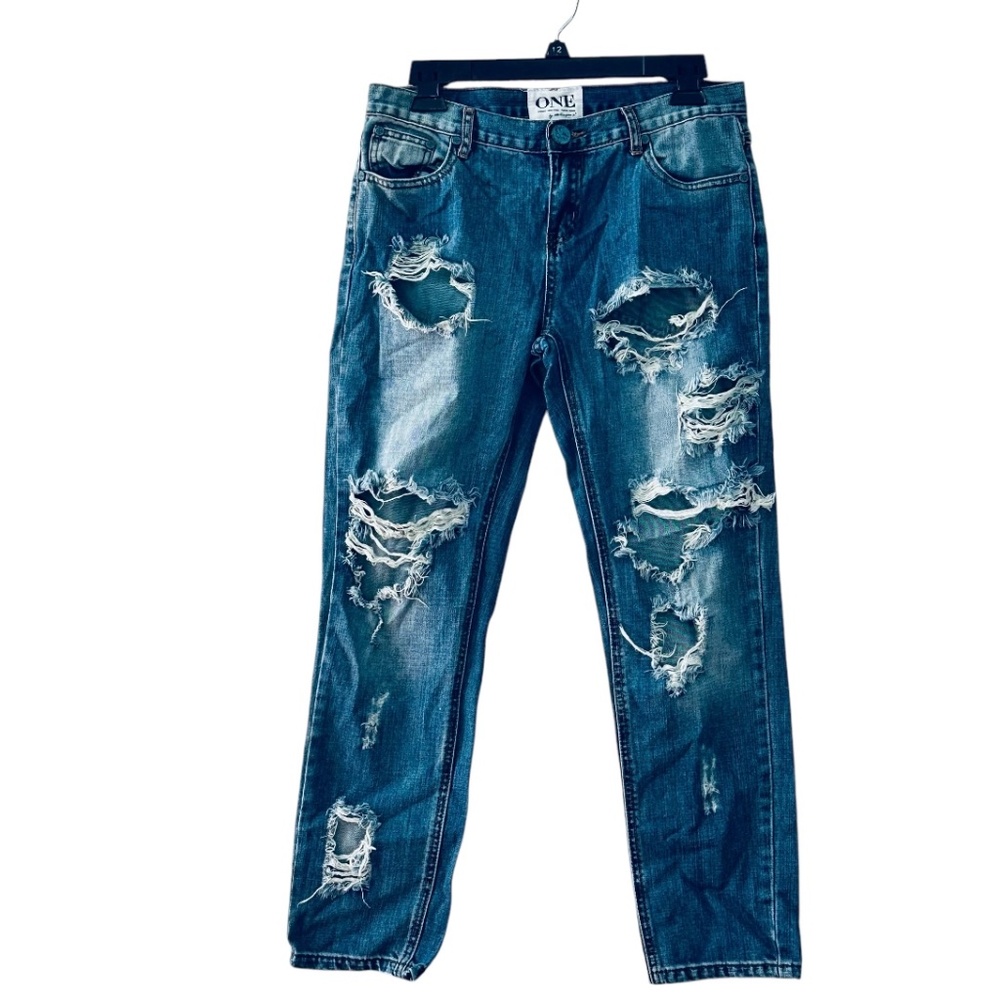 One Teaspoon Women's Distressed Baggy Jeans Size 27 Destroyed Denim Pants